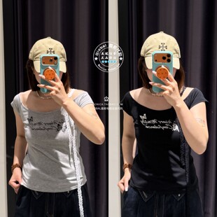MOUSSY国内代购 26夏 修身蕾丝肩带短袖T恤衫女 028JSA90-1068
