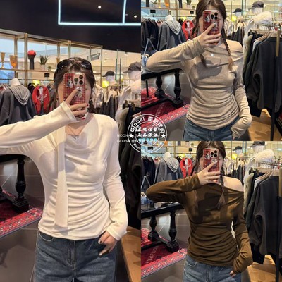 MOUSSY26春修身系带长袖T恤衫女