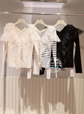 FRAY I.D国内代购 26春 V领网纱褶皱气质优雅针织开衫FWNT261035