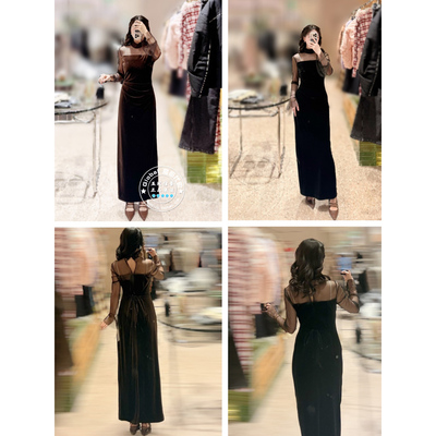 SNIDEL丝绒连衣裙拼接网纱百搭