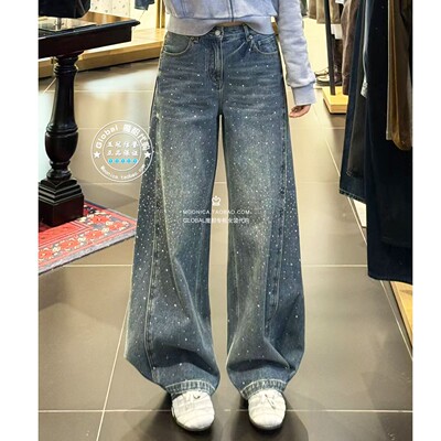 MOUSSY26春亮钻阔腿牛仔裤子女