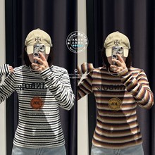 MOUSSY国内代购 25秋冬 条纹圆领字母针织T恤衫上衣028IAA90-1040