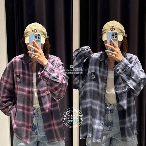 MOUSSY日系宽松格纹休闲长袖衬衫