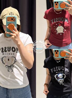 MOUSSY26夏潦草小狗印花女T恤衫
