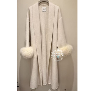 NUTS女装国内代购 25冬 翻领狐狸毛皮气质中长款大衣6441531A1