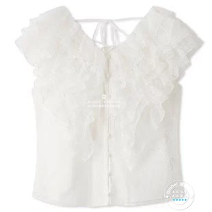 SNIDEL 国内代购 26夏 蕾丝荷叶边V领小飞袖衬衫上衣 SWFB264278