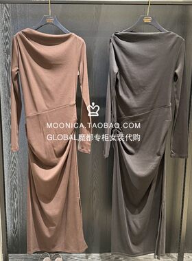 MOUSSY国内代购 26秋冬 BLACK开叉圆领中长款连衣裙031JAZ73-1293
