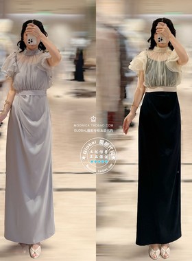 SNIDEL国内代购 25冬 日系优雅短袖薄纱拼接连衣裙子 SWFO261127