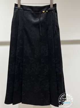 MOFAN/摩凡 国内代购 25秋冬 黑色新中式提花压褶半身裙MBB586235