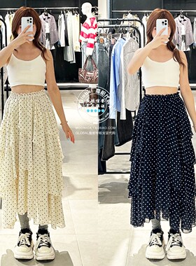 特价 SLY代购 25秋 圆点百褶荷叶边不规则半身长裙 030IAR31-3601