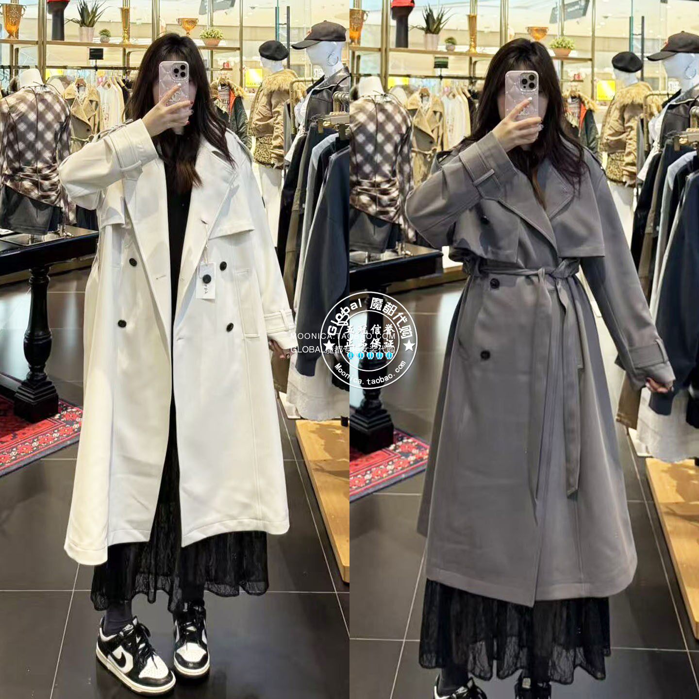 MOUSSY26春夏女双排扣长款风衣