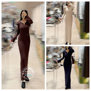 SNIDEL 国内代购 25秋 翻领修身长袖针织连衣裙 SWNO254189