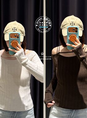 MOUSSY26秋吊带两穿短款针织衫