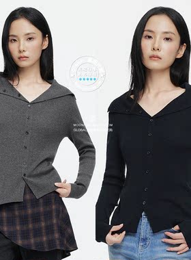 MOUSSY26秋大翻领针织开衫上衣