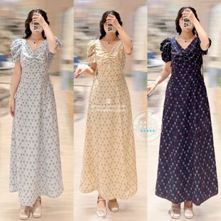 SNIDEL 国内代购 26春 蝴蝶结印花V领泡泡袖收腰连衣裙SWFO261068