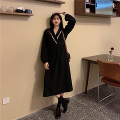 Real price ~ retro style, V-neck with ruffle, thin waist, bottom with dress