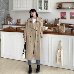 Real price ~ autumn versatile temperament double breasted knee length windbreaker jacket