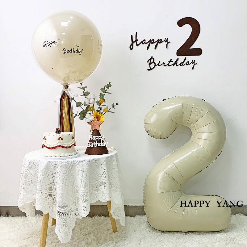生日布置拍照波波球桌飘生日英文字母贴40寸奶油色数字气球加厚怎么看?