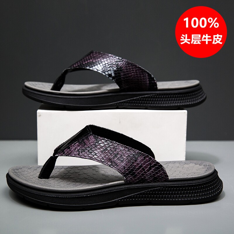 头层牛皮人字拖男夏季外穿