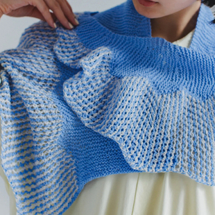 横田图解 双色条纹波浪旋转披肩Daruma春夏季披肩编织材料包