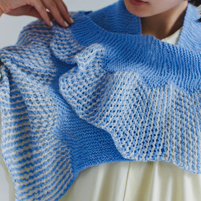 横田图解 双色条纹波浪旋转披肩Daruma春夏季披肩编织材料包