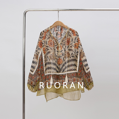 丝麻上衣钉珠刺绣流苏法式度假