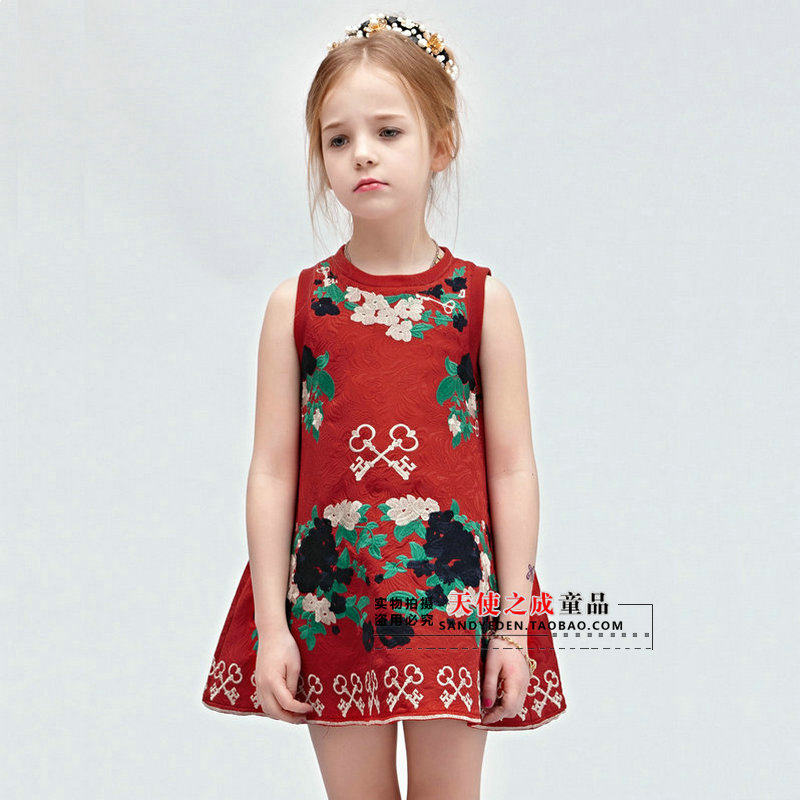 精美绣花钥匙 童装春装夏装新款 女童背心裙连衣裙儿童裙子公主裙
