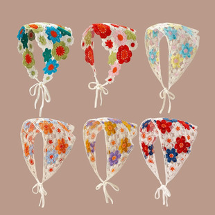 韩版 饰头巾田野风三角巾头饰网红 针织三角头巾雏菊头巾女夏防晒装