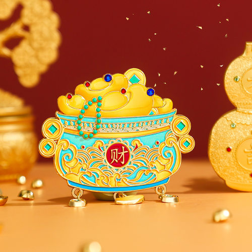 中国传统民俗喜庆元素财神爷大吉葫芦聚宝盆福袋金属冰箱贴