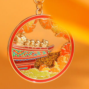 青丘九尾狐金属流沙钥匙扣山海经凤冠神兽青龙灵猫守珍环圈链挂饰