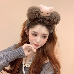 可爱卡通掌门狗毛绒发箍女2025新款 毛茸茸kt猫发卡熊耳朵头箍头饰