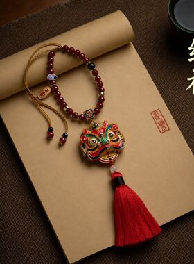 diy汽车挂件醒狮车内吊饰