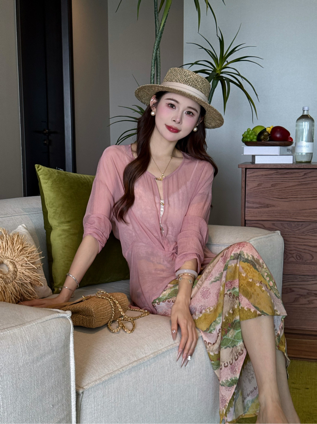 南油原创设计师款2026夏季新款褶皱收腰显瘦不对称长袖上衣女衬衫图片