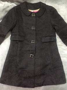 女長款 歐洲站時尚 大衣風衣長款 純黑色刺繡花紋娃娃領通勤修身 外套