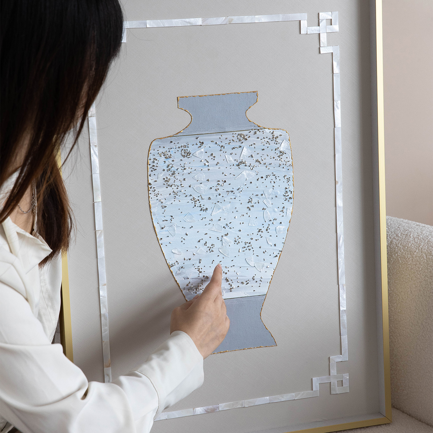 高级感立体壁画小众款贝壳挂画客厅玄关新中式美学原创螺钿装饰画图片