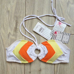 出口外贸原单橙黄色抹胸背扣比基尼上衣女泳衣上装比坚尼bikini