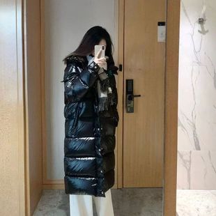 保暖外套 过膝情侣韩版 羽绒服防寒男女长款 亮面免洗加厚2025新款