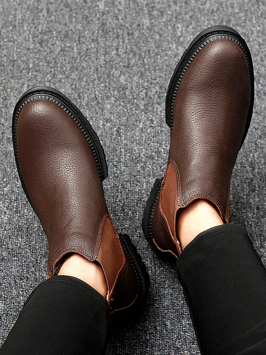 TOP LAYER COWHIDE CHELSEA BOOTSMENS MARTIN BOOTSBRITISH HIGH-TOP LEATHER SHOES MID-TOP VERSATILE CARGO BOOTS BOOTS