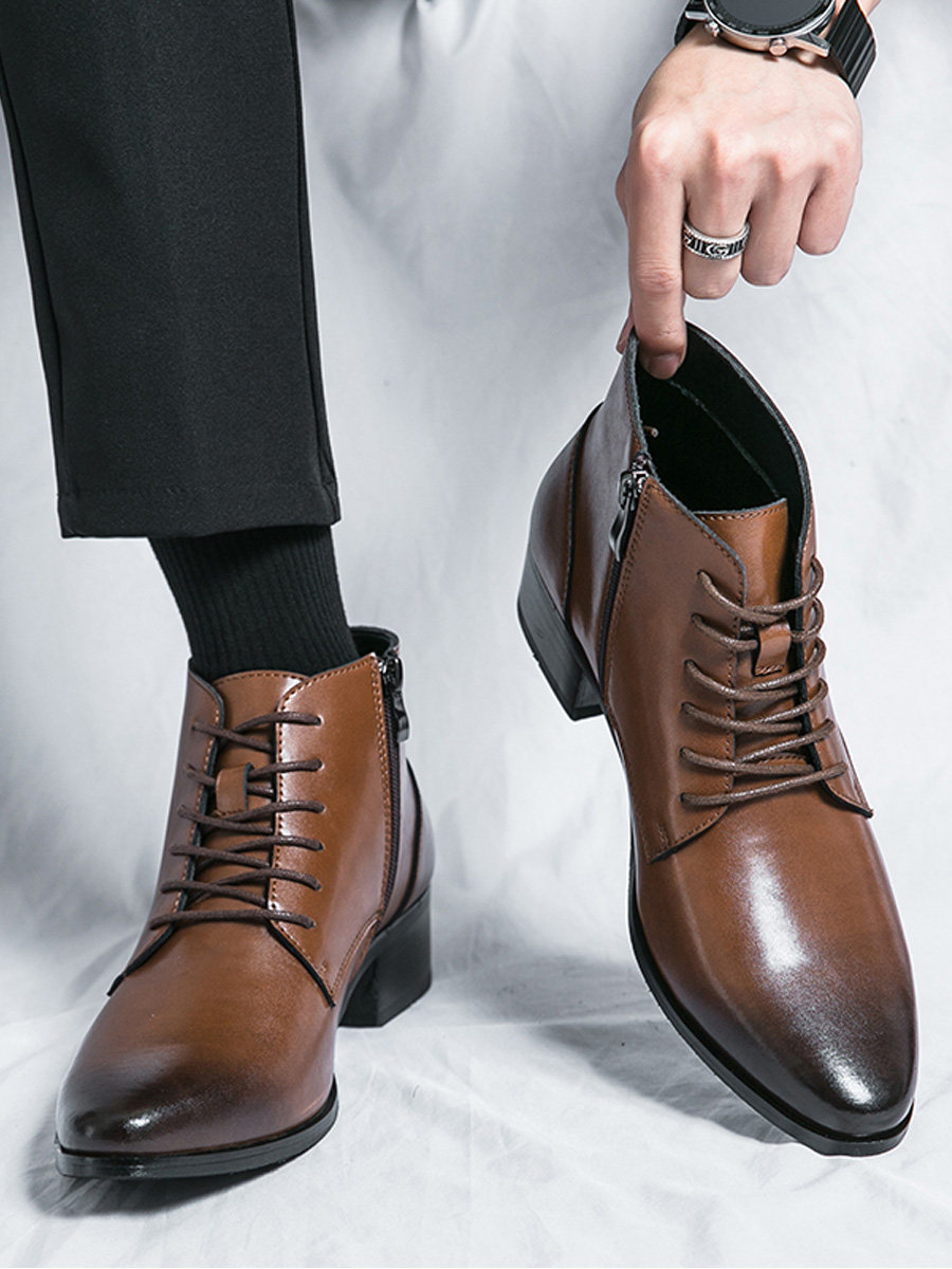 SIDE ZIP CHELSEA BOOTS MENS VINTAGE LEATHER HIGH-TOP BUSINESS FORMAL POINTED SCALP SHOES BRITISH VELVET MARTIN BOOTS
