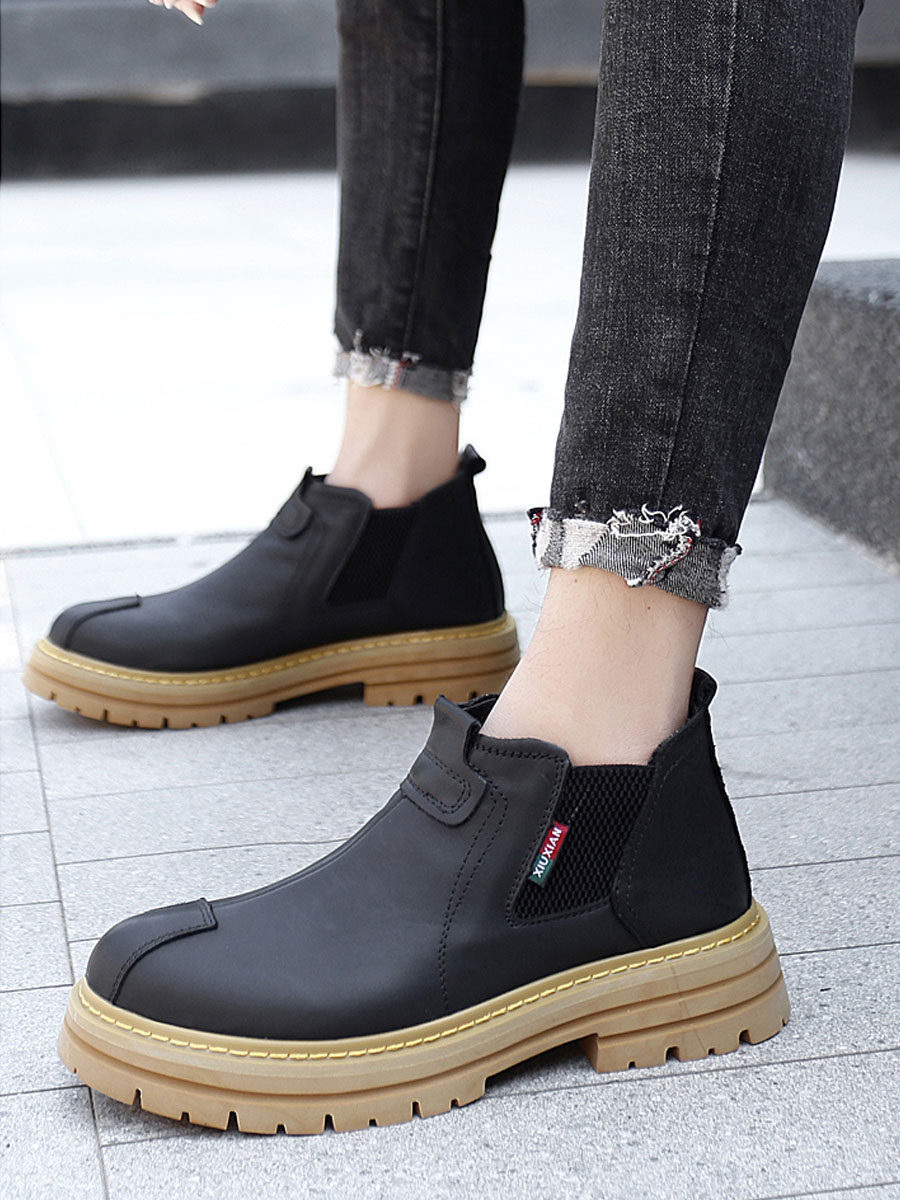 BRITISH STYLE CHELSEA MARTIN BOOTS MENS TREND MID-TOP 2024 AUTUMN BREATHABLE CASUAL BIG-HEADED CARGO SHOES MEN