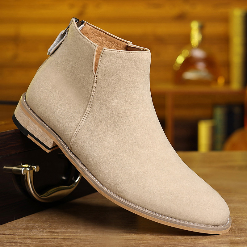 欧美后拉链切尔西靴男尖头真皮英伦反绒皮高帮皮鞋马丁短靴西装鞋