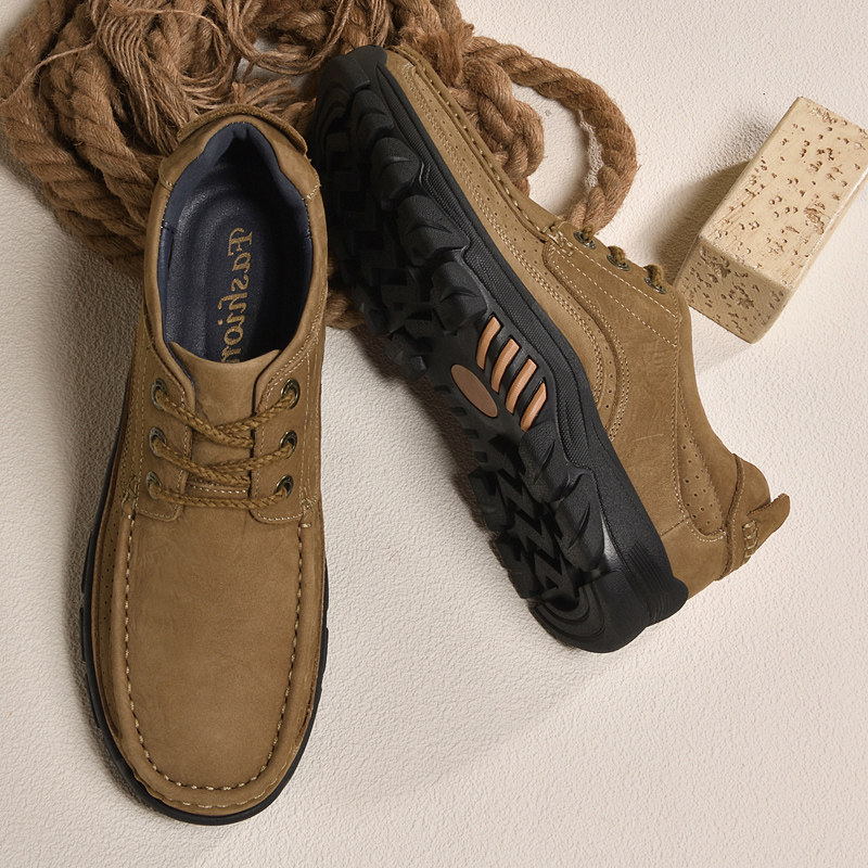 头层牛皮男鞋春季厚底休闲皮鞋真皮透气户外工装登山鞋防滑爸爸鞋