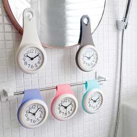 北欧简约浴室钟厨房防水静音家用吸盘钟表挂墙创意个性迷你小挂钟图片