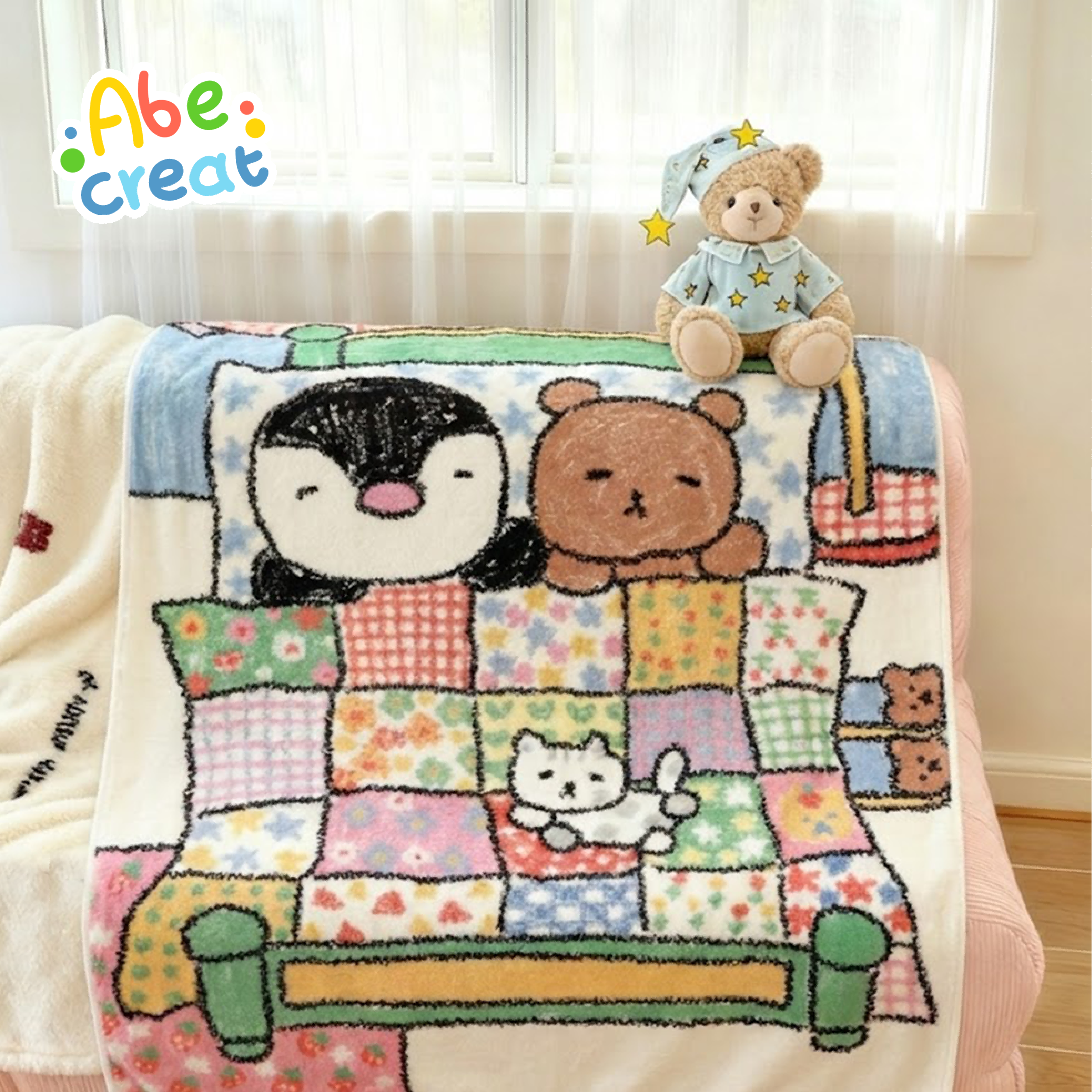Tomatobearo法兰绒双面毛毯｜可爱企鹅柔软舒适办公沙发床上女生