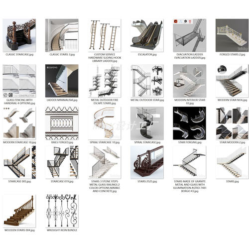 3dsky模型旋转楼梯扶梯护栏 - 2025年6月楼梯STAIRCASE整理Part 1