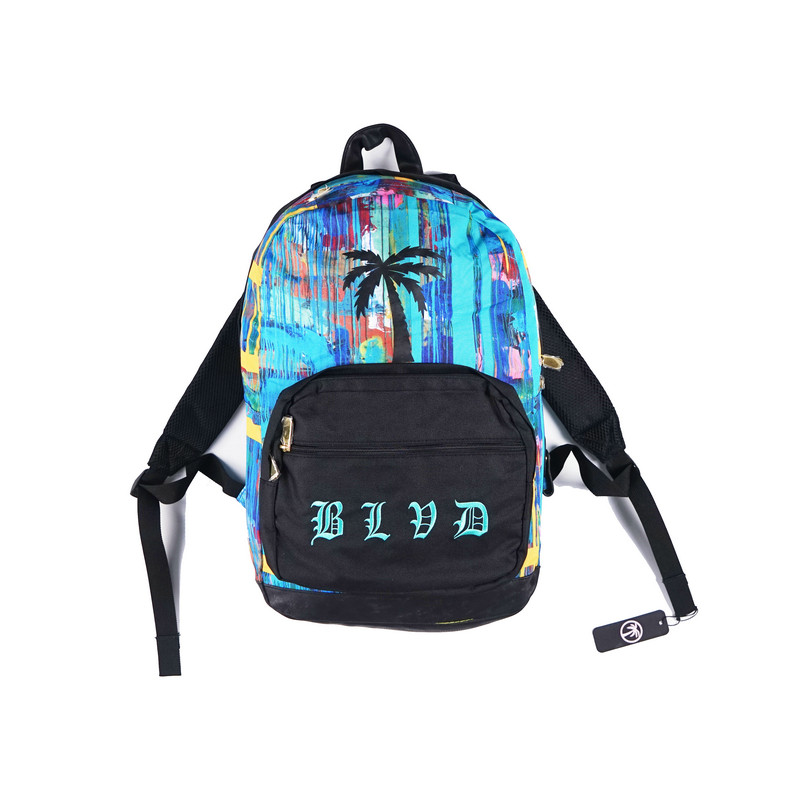 滑板嘻哈棕榈树元素花色chicano帆布双肩包电脑男女背包学生书包