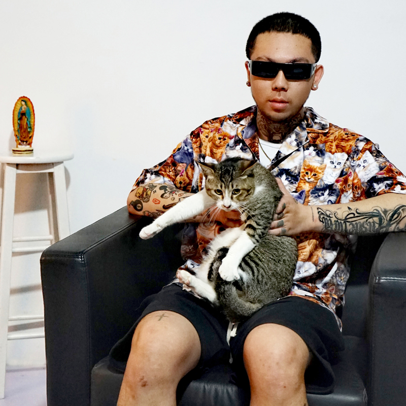 oversize美式猫咪印花短袖衬衫