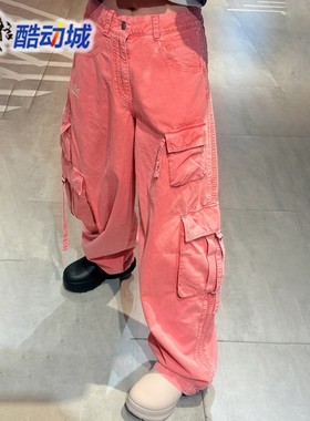 阿迪达斯三叶草女子实用大口袋工装风复古牛仔长裤 KD4114 KD4113