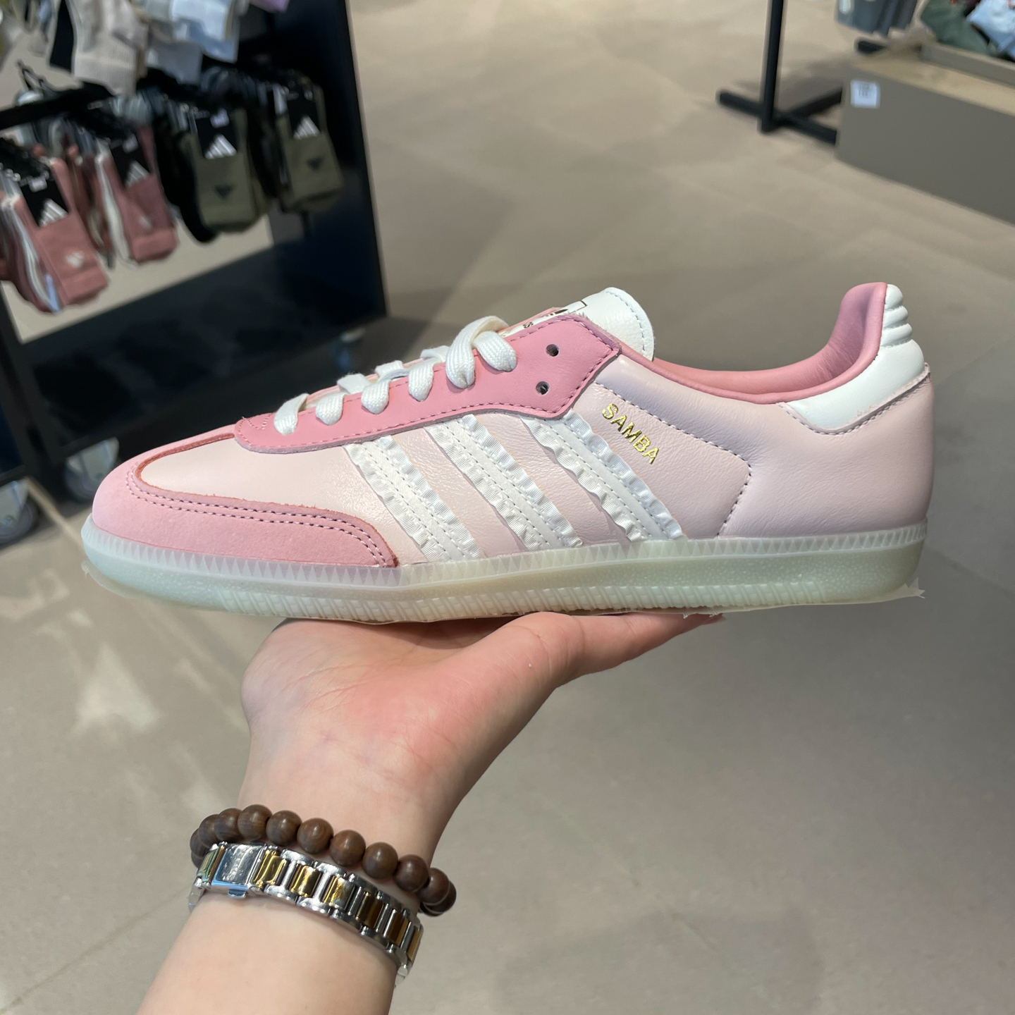 阿迪达斯三叶草女子SAMBA褶边三条纹时尚百搭运动鞋JR8830 JR8831