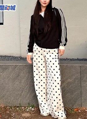 阿迪达斯三叶草女子夏新款缎面波点宽松阔腿运动裤 KV1168 KV1169